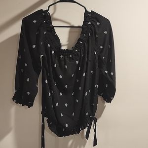 Zenobia black blouse with white leaves